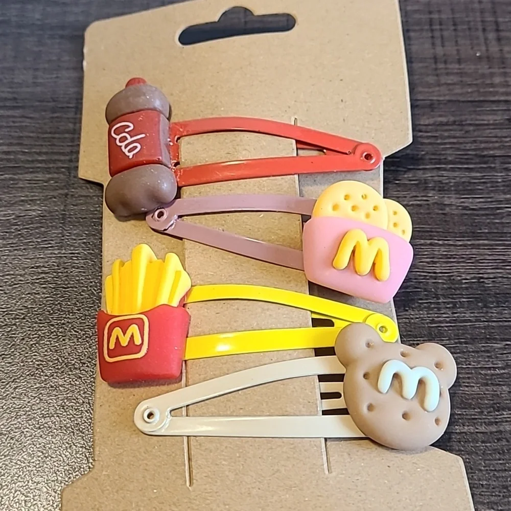 Fast Food Hair Clips Set of 4 Fast Food‎ Cola Fries Bear Cute NEW